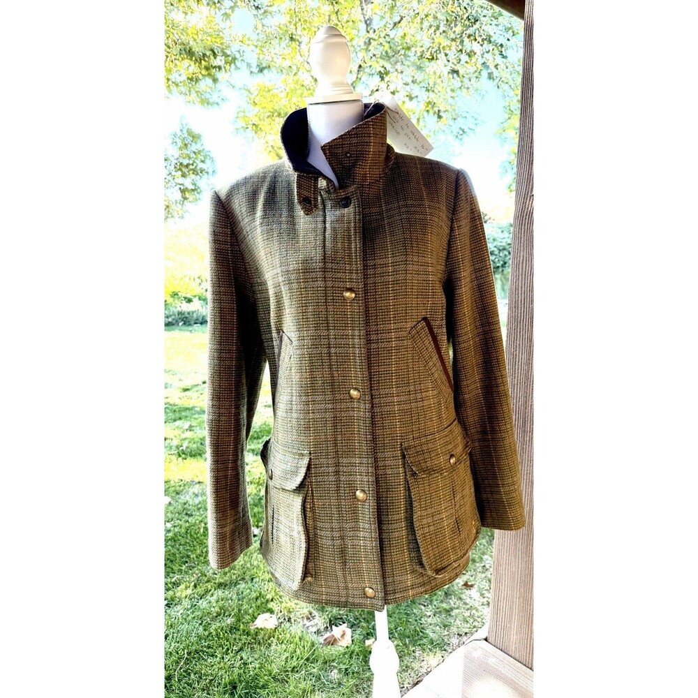 JOULES Field Coat Women UK 18 Green Tweed Jacket Wool Country Plaid Tartan Check